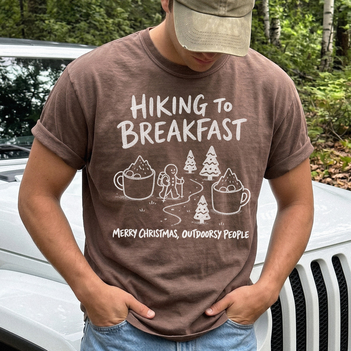 Hiking to Breakfast Comfort Colors Shirt – Gingerbread Christmas Hiker Tee