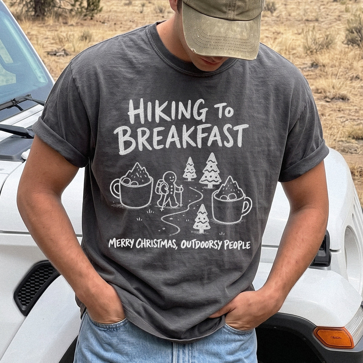 Hiking to Breakfast Comfort Colors Shirt – Gingerbread Christmas Hiker Tee