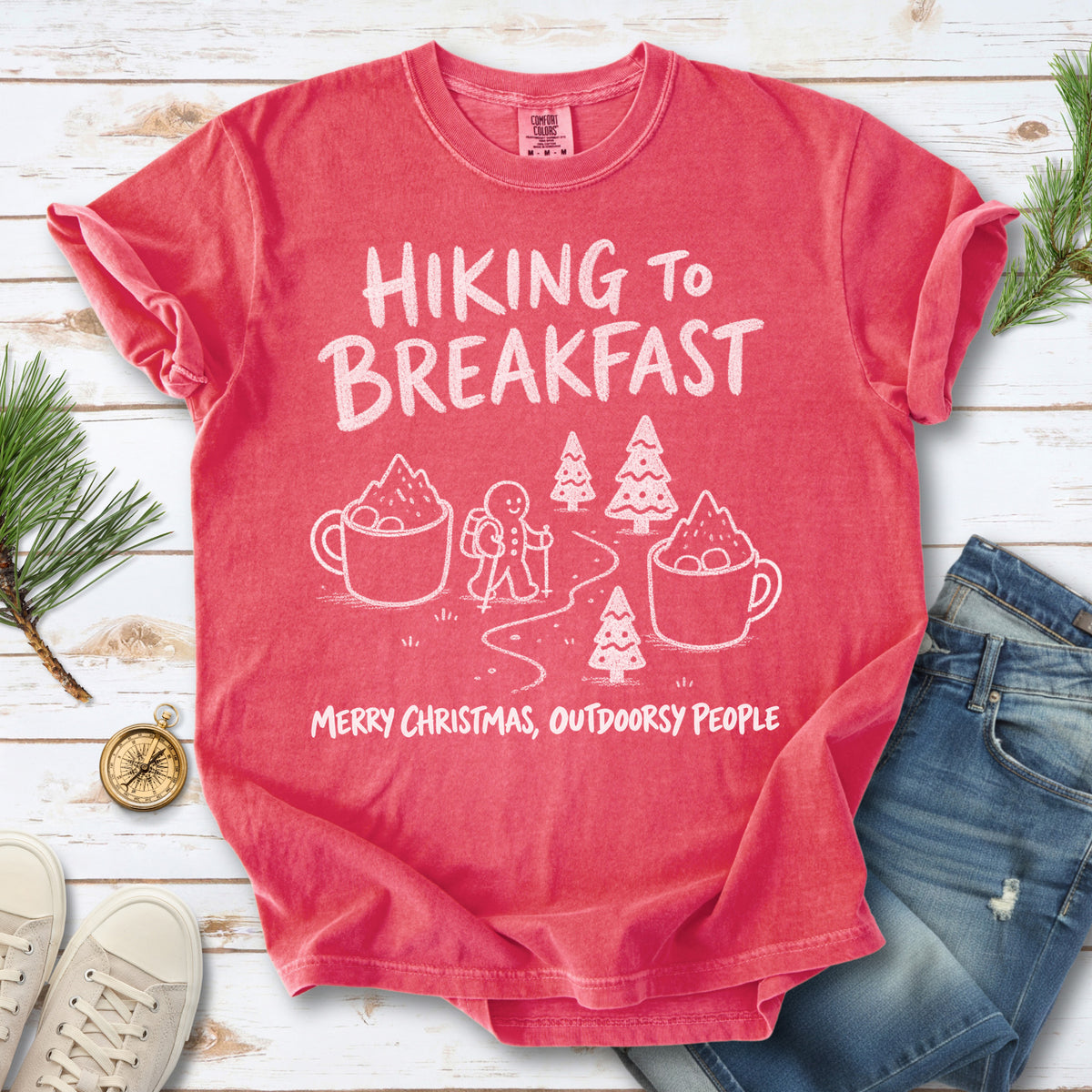 Hiking to Breakfast Comfort Colors Shirt – Gingerbread Christmas Hiker Tee