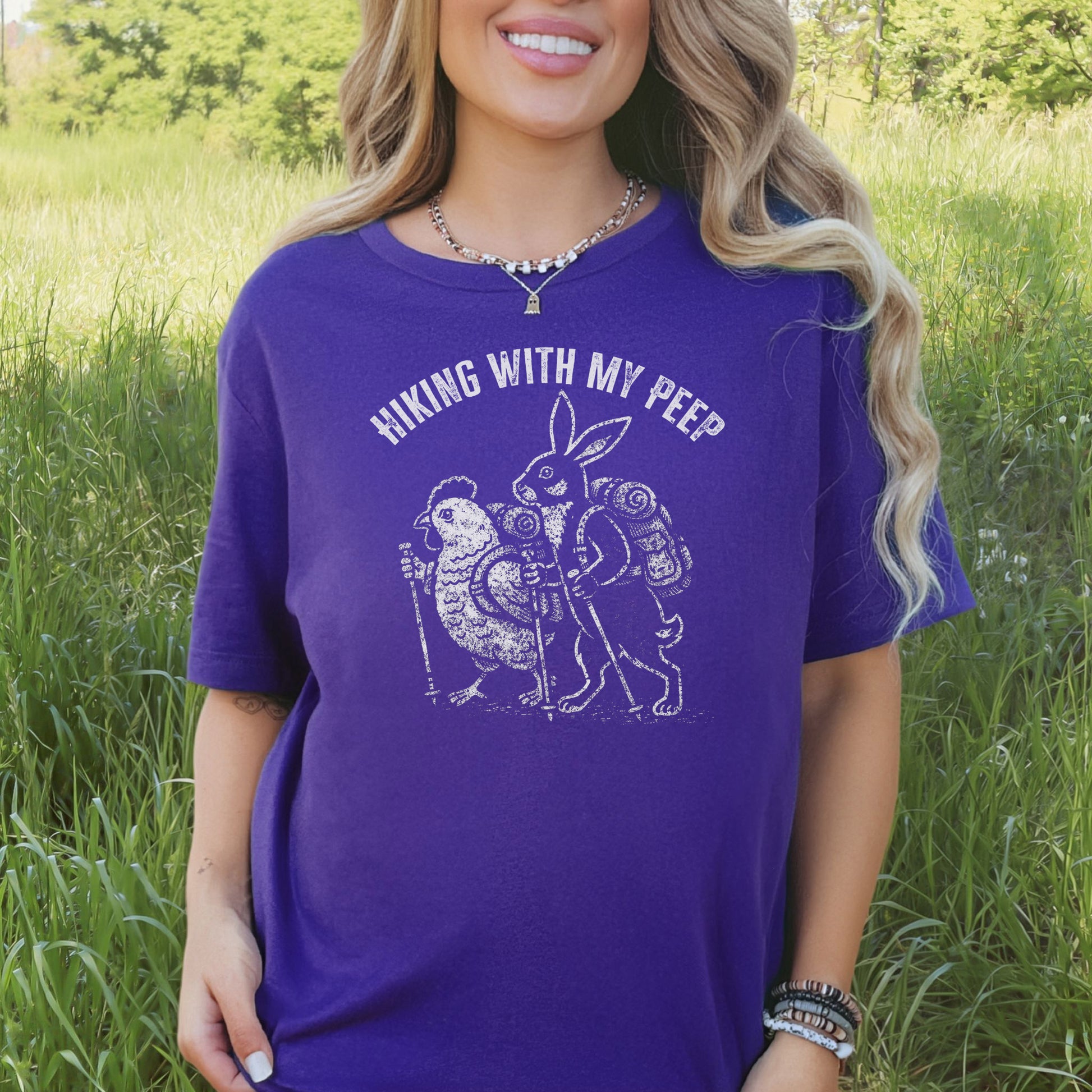 Hiking With My Peep T-Shirt Funny Easter Bunny Chicken Hiking Gift