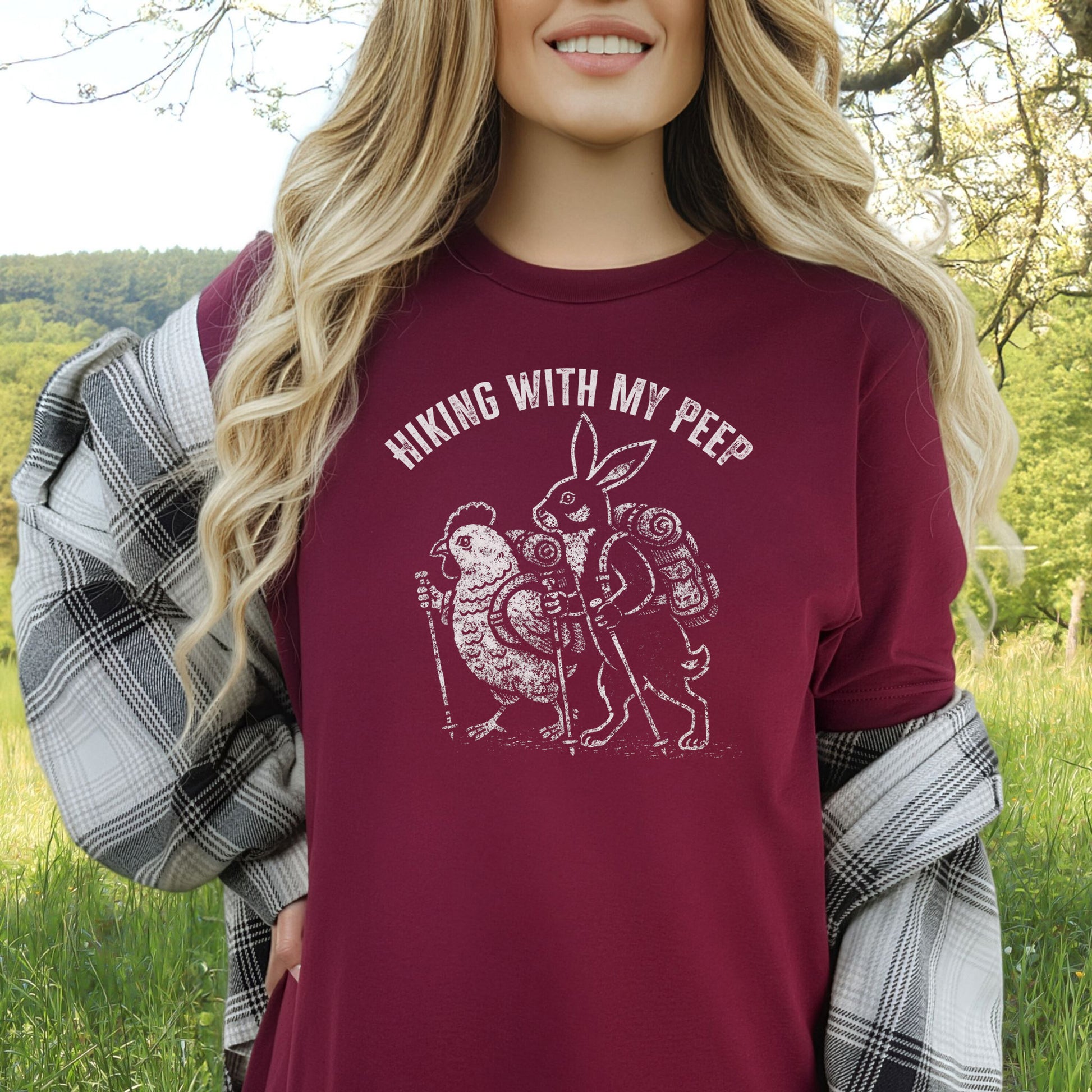 Hiking With My Peep T-Shirt Funny Easter Bunny Chicken Hiking Gift