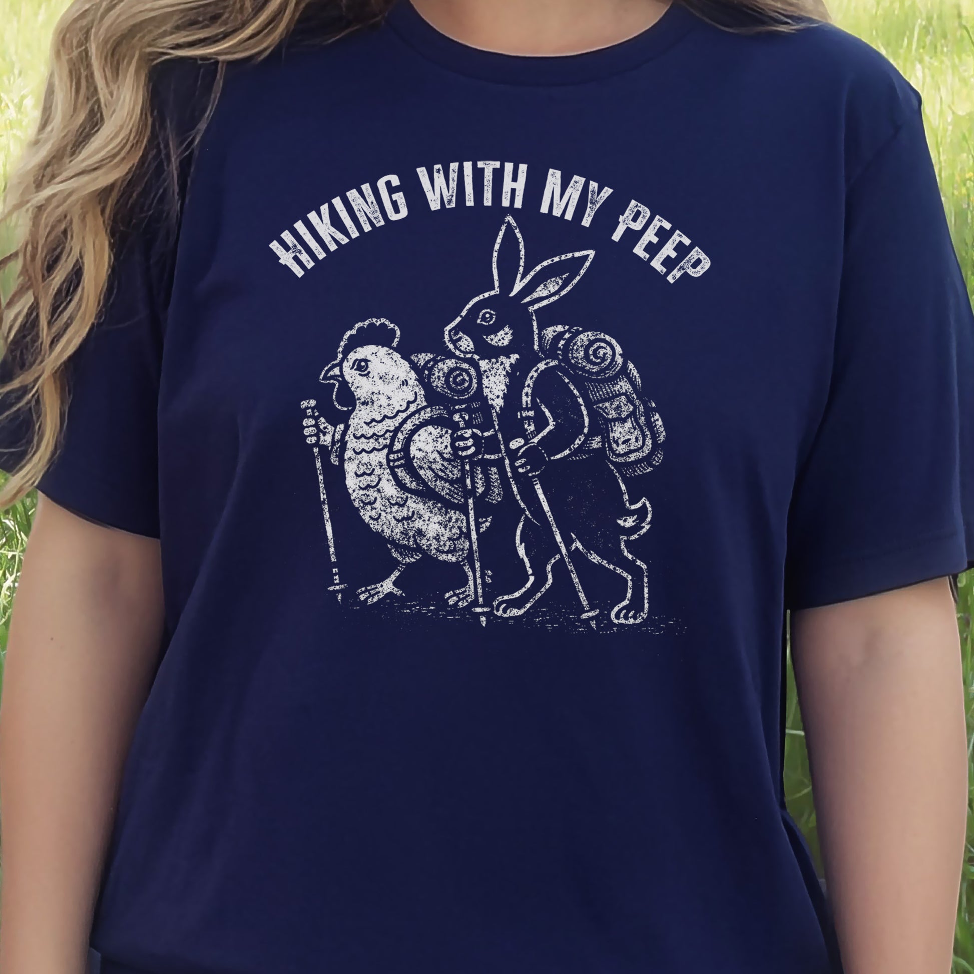 Hiking With My Peep T-Shirt Funny Easter Bunny Chicken Hiking Gift