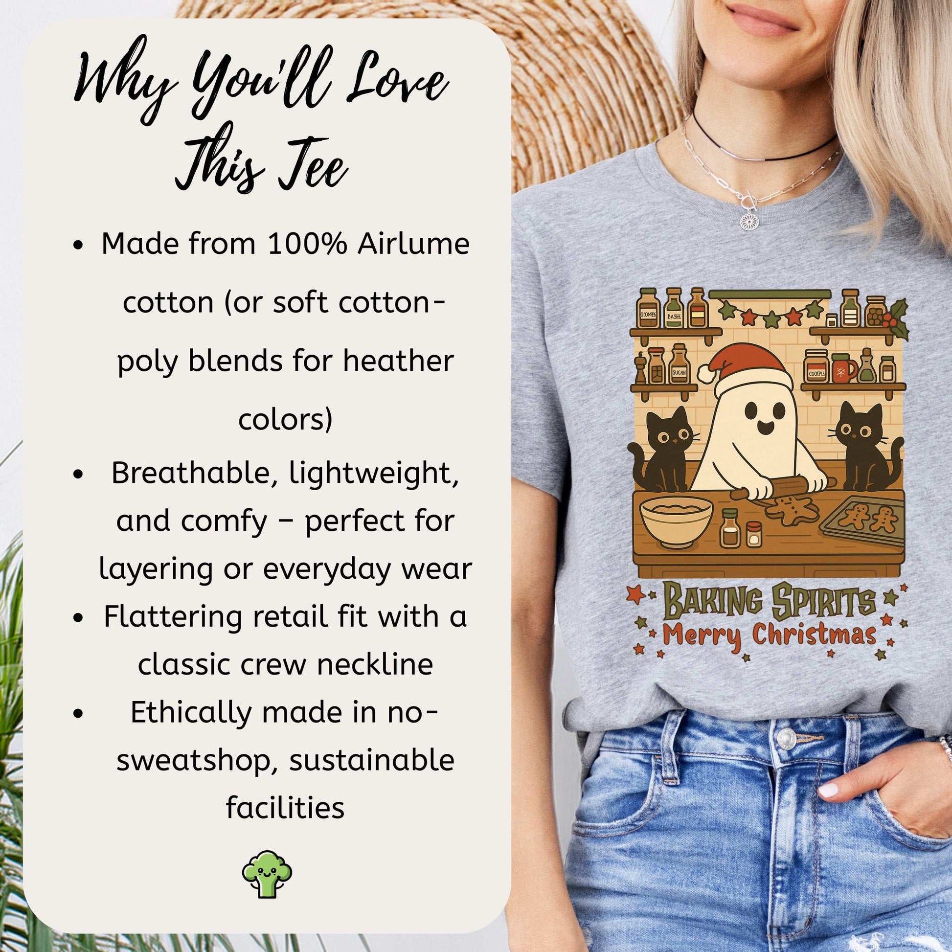 Baking Spirits Ghost & Cats T-Shirt – Cute Gingerbread Christmas Tee