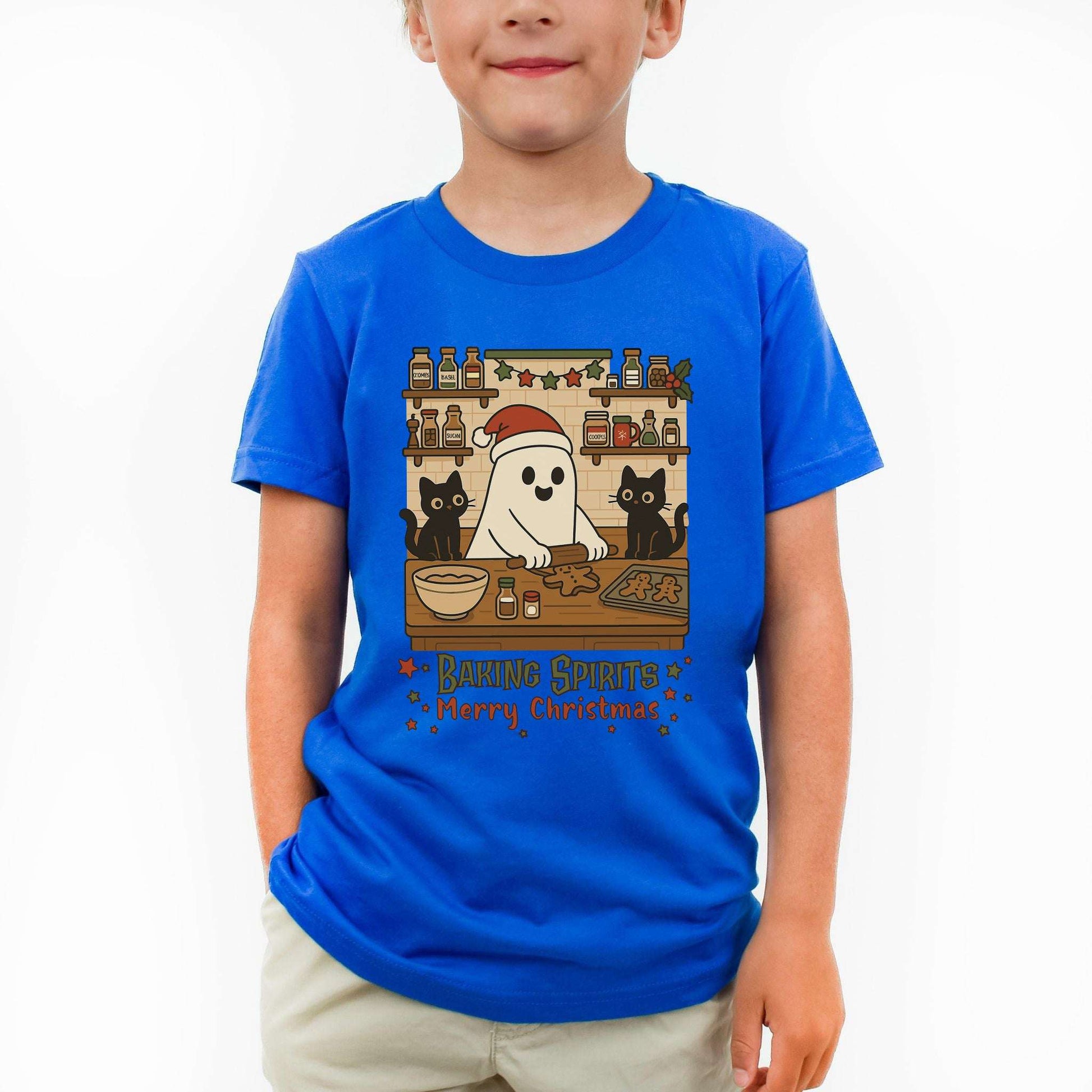 Baking Spirits Ghost & Cats Youth T-Shirt – Gingerbread Mischief