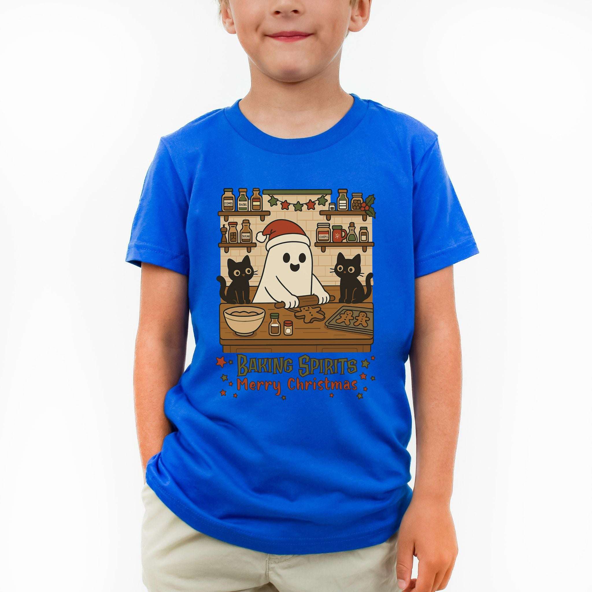 Baking Spirits Ghost & Cats Youth T-Shirt – Gingerbread Mischief