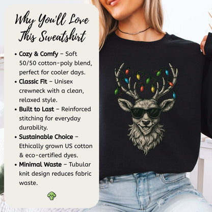 Cool Reindeer Christmas Sweatshirt – Antlers with Holiday Lights & Attitude