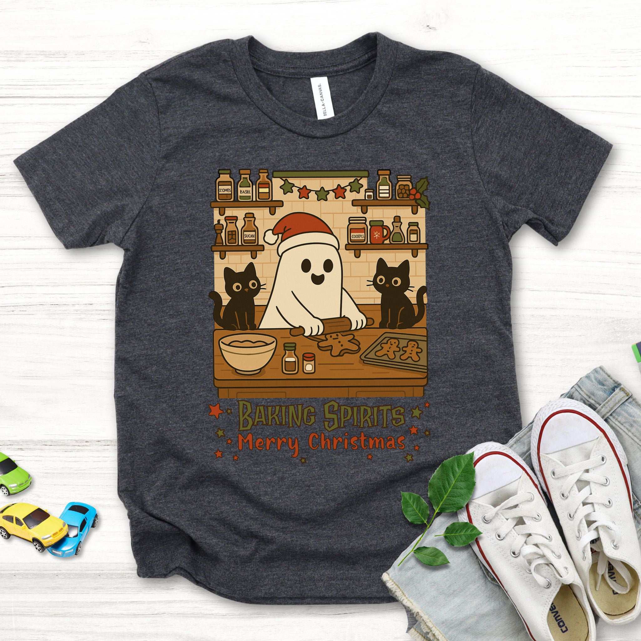 Baking Spirits Ghost & Cats Youth T-Shirt – Gingerbread Mischief