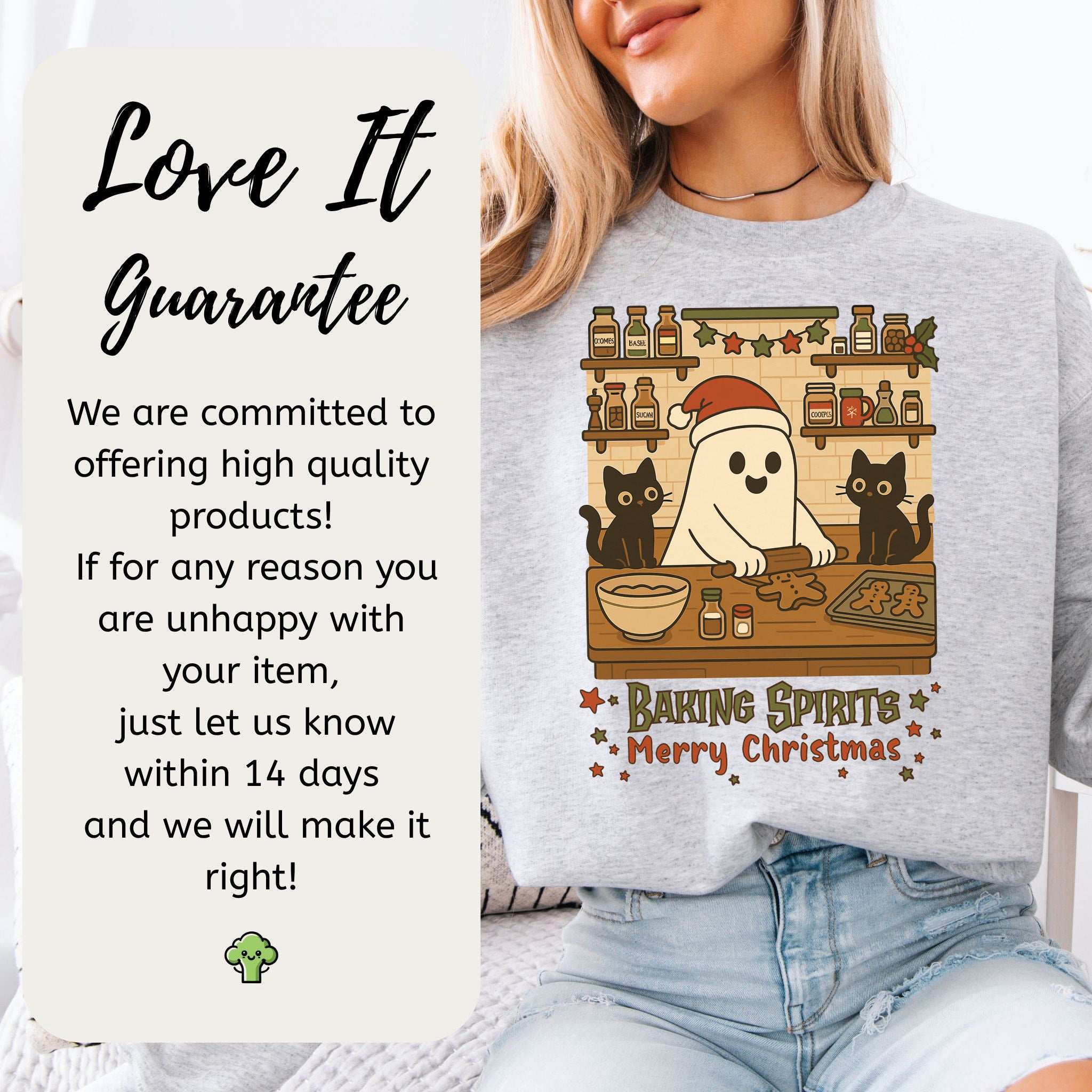 Baking Spirits Ghost & Cats Sweatshirt – Cute Gingerbread Christmas Vibes