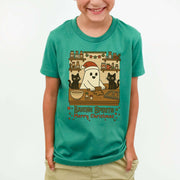 Baking Spirits Ghost & Cats Youth T-Shirt – Gingerbread Mischief