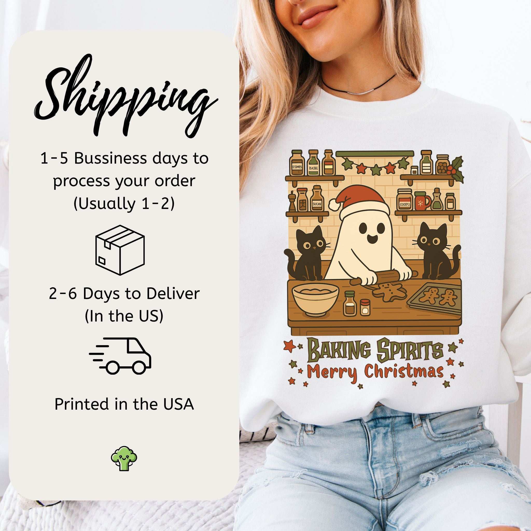 Baking Spirits Ghost & Cats Sweatshirt – Cute Gingerbread Christmas Vibes