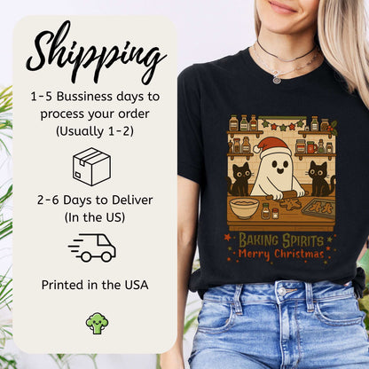 Baking Spirits Ghost & Cats T-Shirt – Cute Gingerbread Christmas Tee
