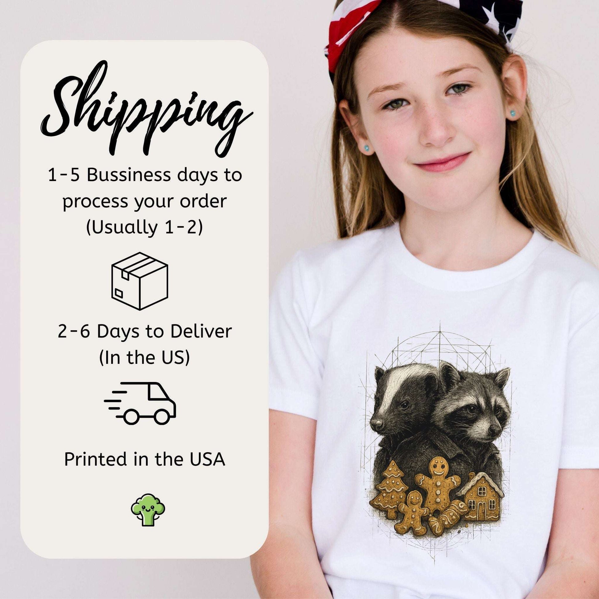 Skunk & Raccoon Christmas Youth T-Shirt – Forest Cookie Caper