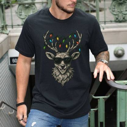 Cool Reindeer Christmas T-Shirt – Antlers with Holiday Lights & Attitude