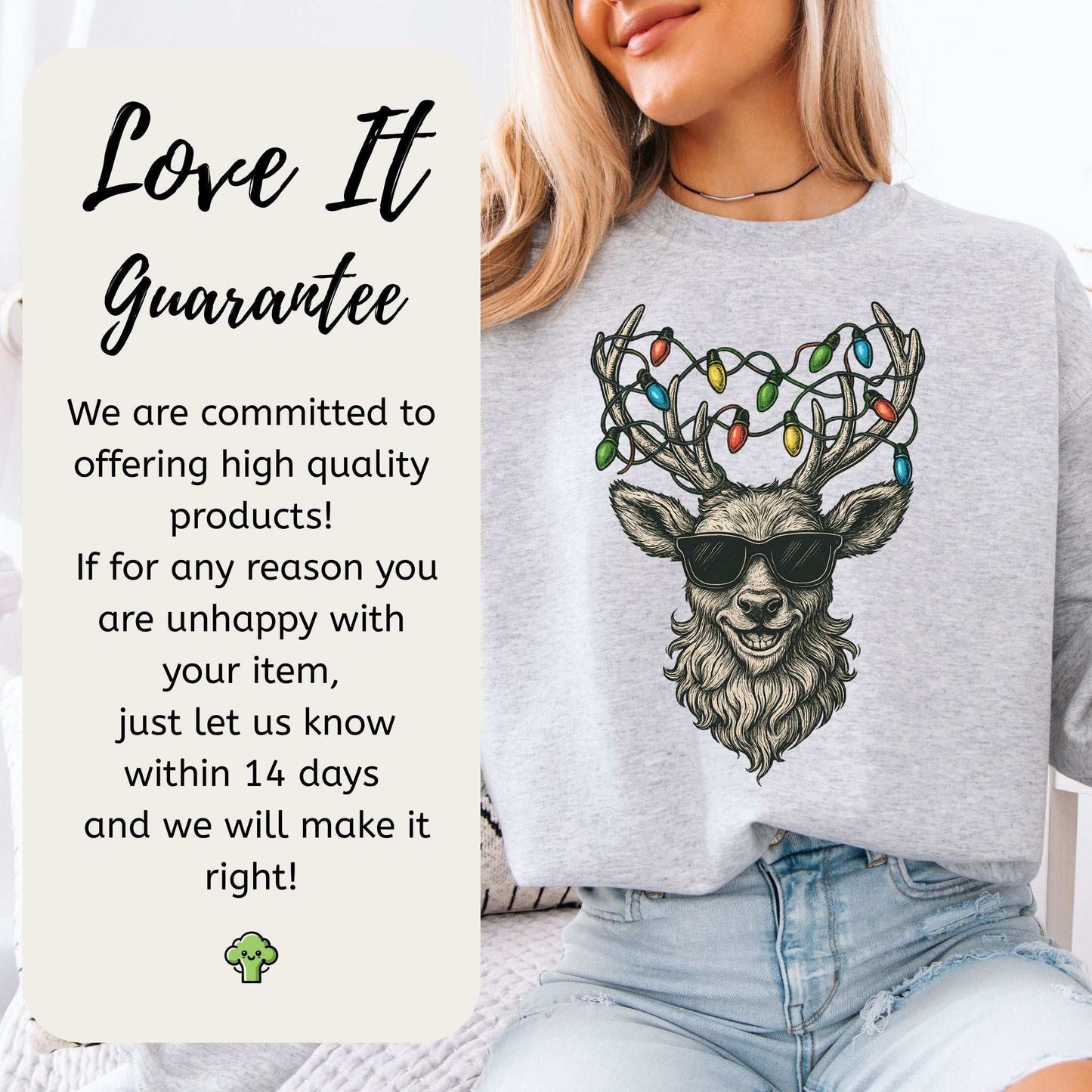 Cool Reindeer Christmas Sweatshirt – Antlers with Holiday Lights & Attitude