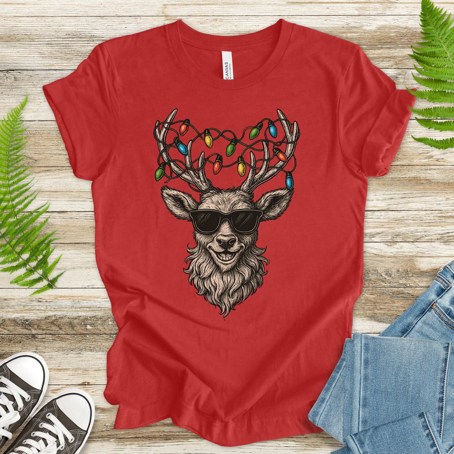 Cool Reindeer Christmas T-Shirt – Antlers with Holiday Lights & Attitude