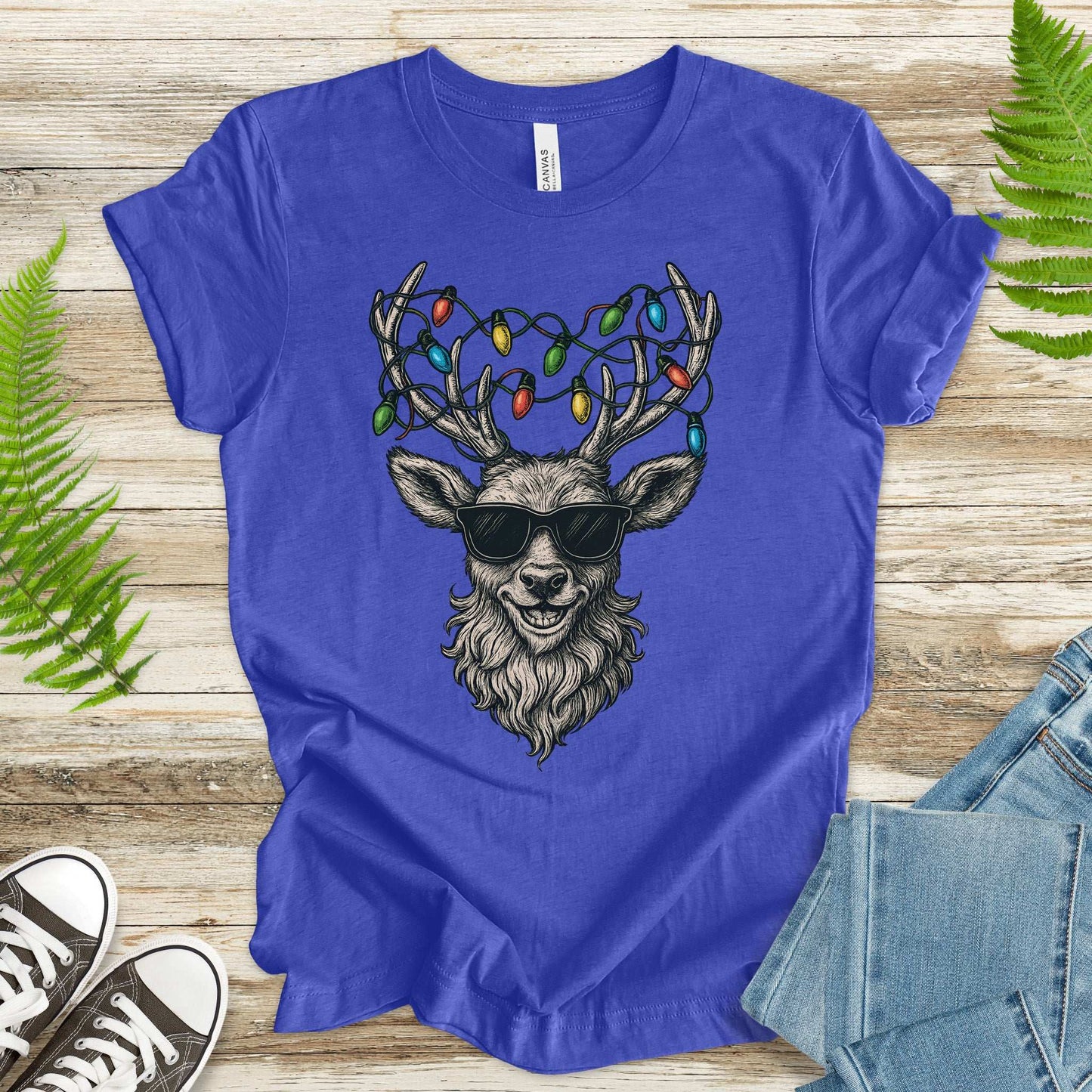 Cool Reindeer Christmas T-Shirt – Antlers with Holiday Lights & Attitude