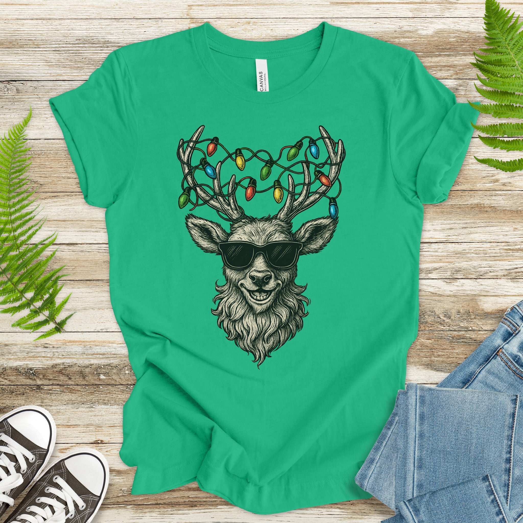Cool Reindeer Christmas T-Shirt – Antlers with Holiday Lights & Attitude
