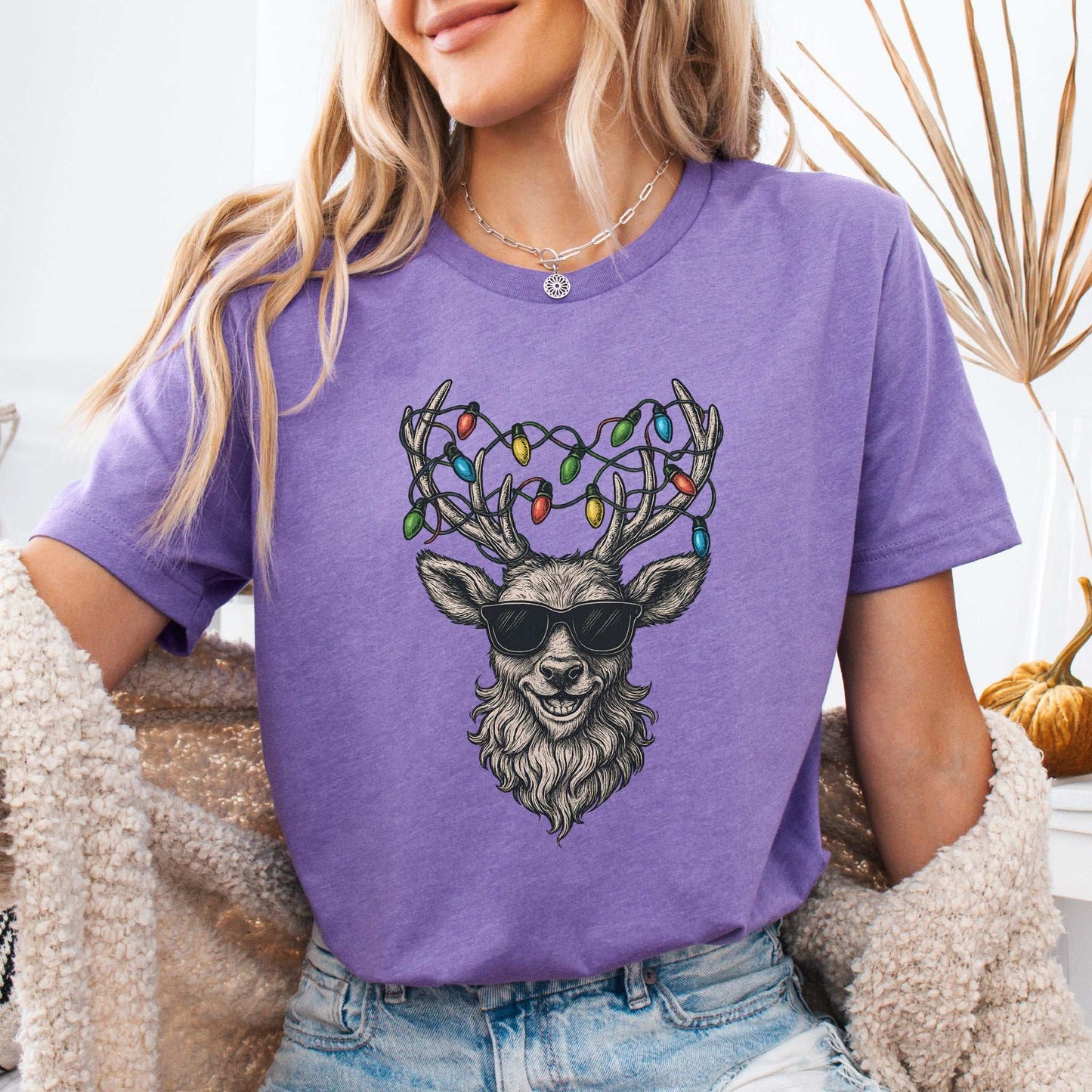 Cool Reindeer Christmas T-Shirt – Antlers with Holiday Lights & Attitude