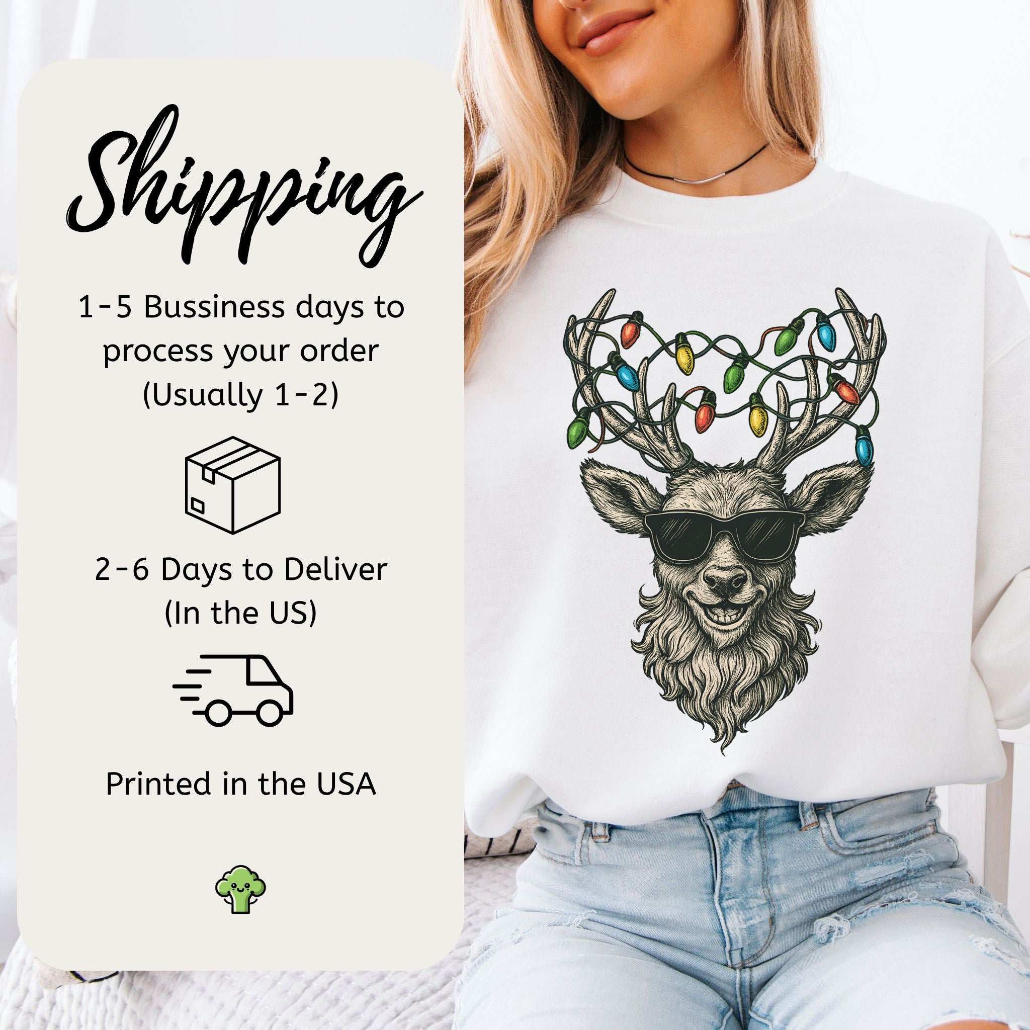 Cool Reindeer Christmas Sweatshirt – Antlers with Holiday Lights & Attitude