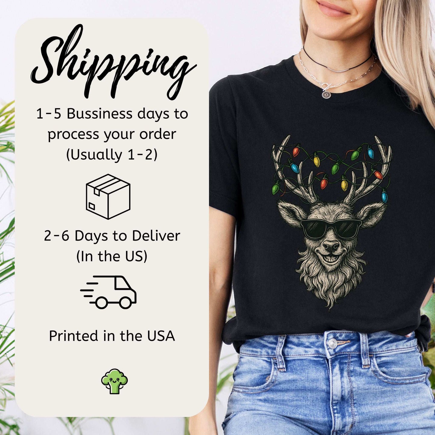 Cool Reindeer Christmas T-Shirt – Antlers with Holiday Lights & Attitude