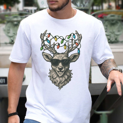 Cool Reindeer Christmas T-Shirt – Antlers with Holiday Lights & Attitude