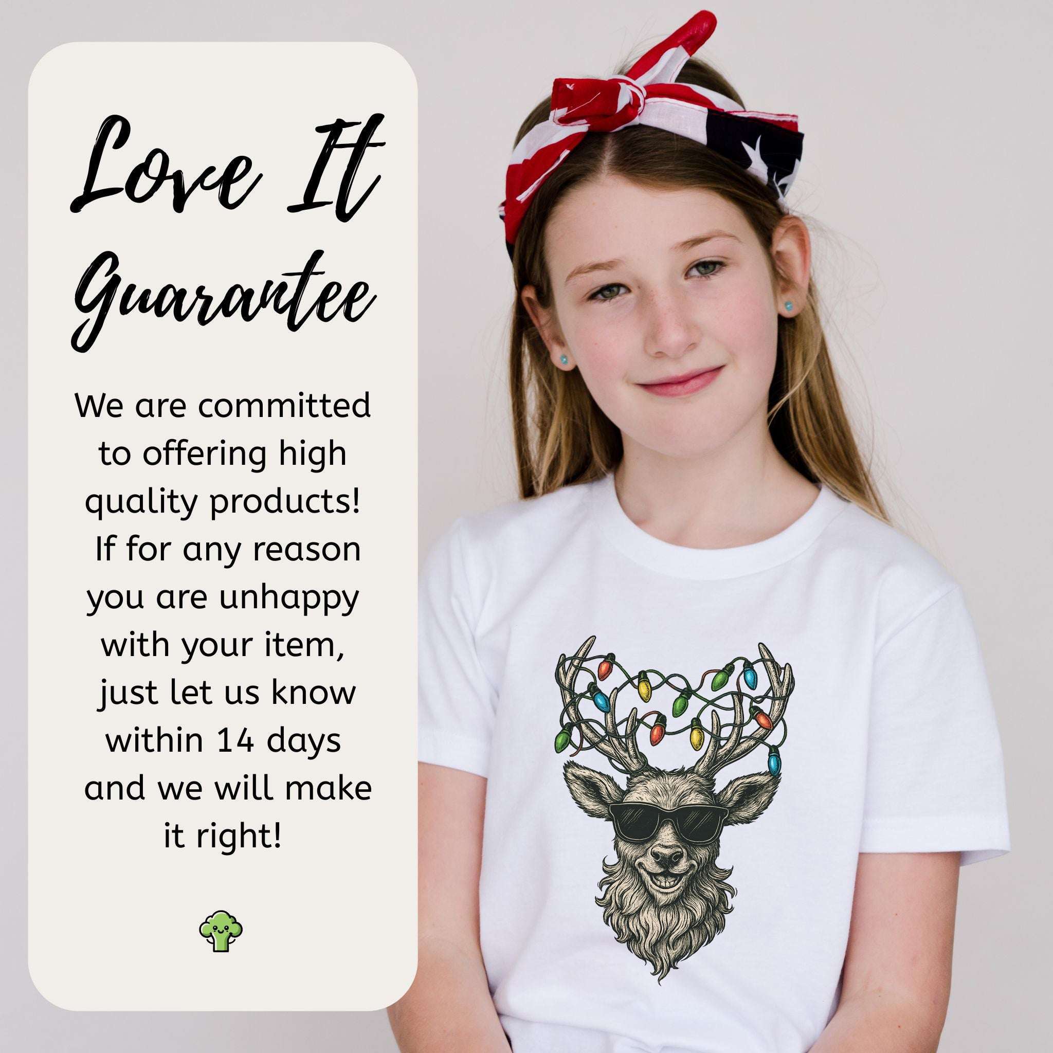 Cool Reindeer Christmas Youth T-Shirt – Lights, Antlers & Attitude