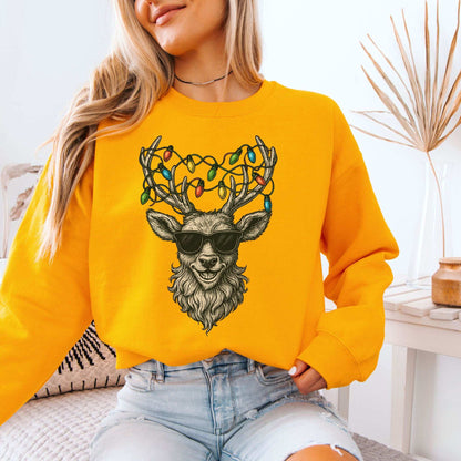 Cool Reindeer Christmas Sweatshirt – Antlers with Holiday Lights & Attitude