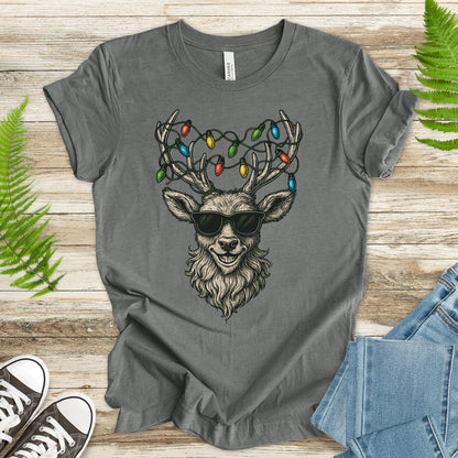 Cool Reindeer Christmas T-Shirt – Antlers with Holiday Lights & Attitude
