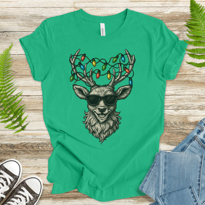 Cool Reindeer Christmas T-Shirt – Antlers with Holiday Lights & Attitude
