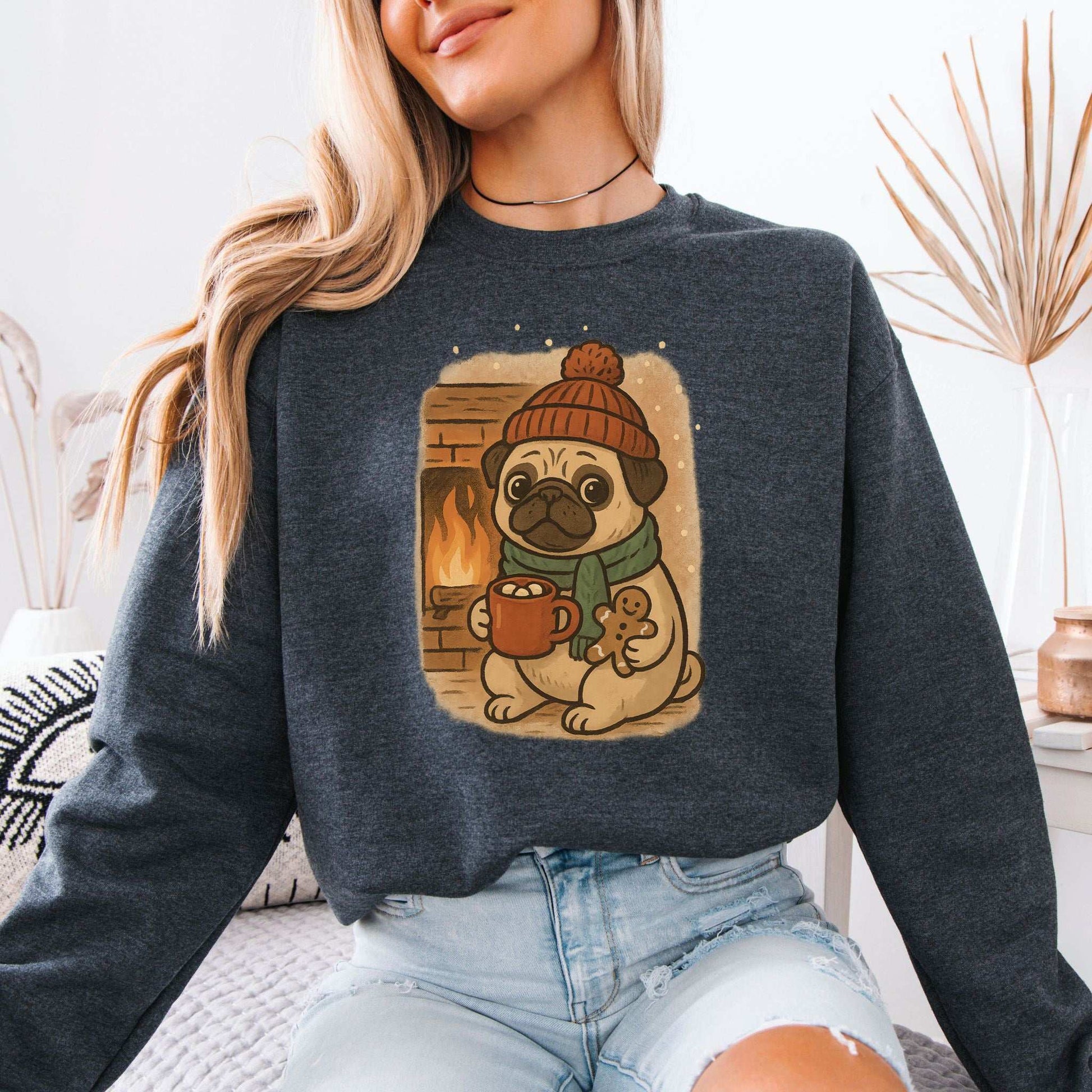 Hot Cocoa & Pug Hugs Sweatshirt – Cute Winter Dog Lover Christmas Gift