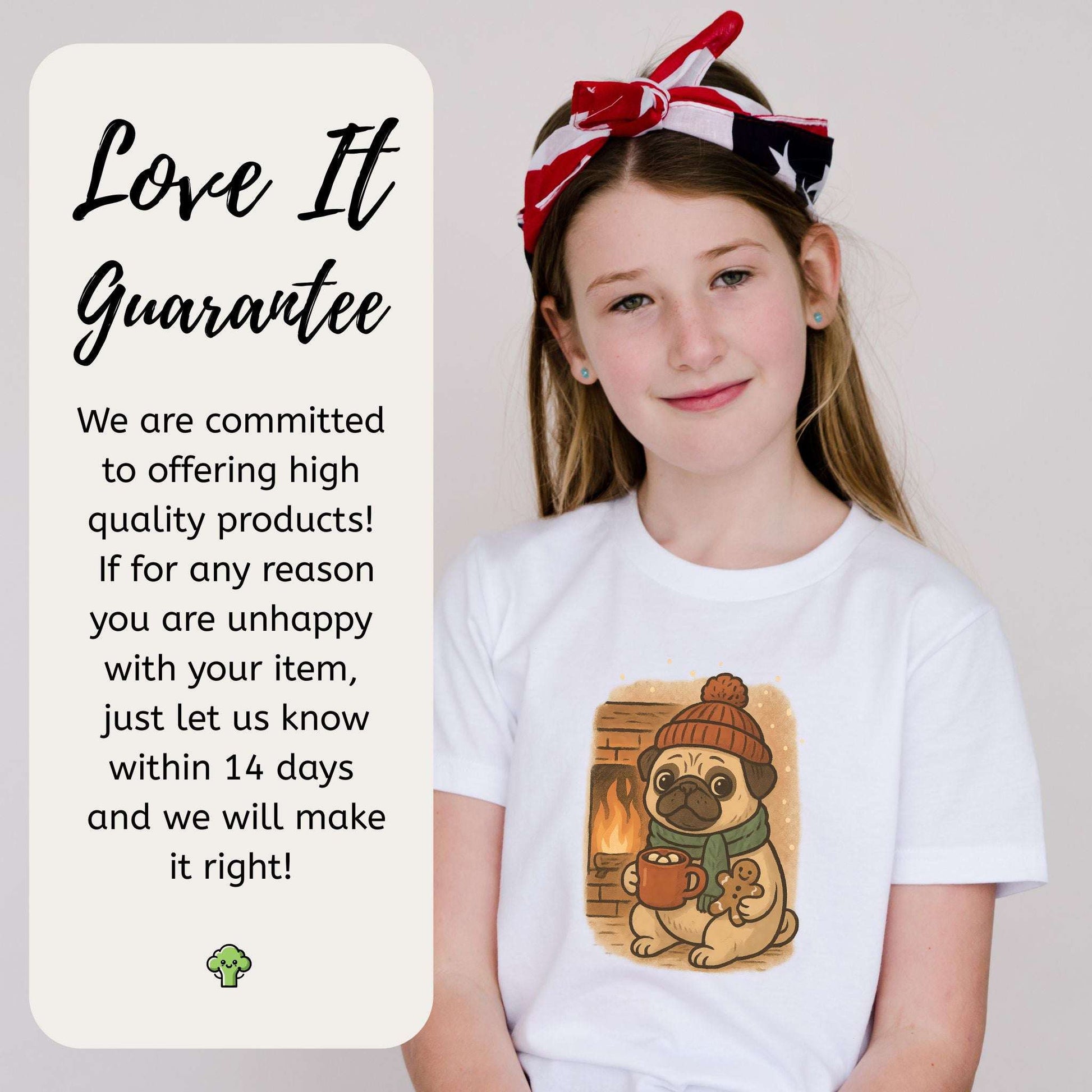 Hot Cocoa & Pug Hugs Kids T-Shirt – Cute Winter Dog Christmas Tee, Youth Tee