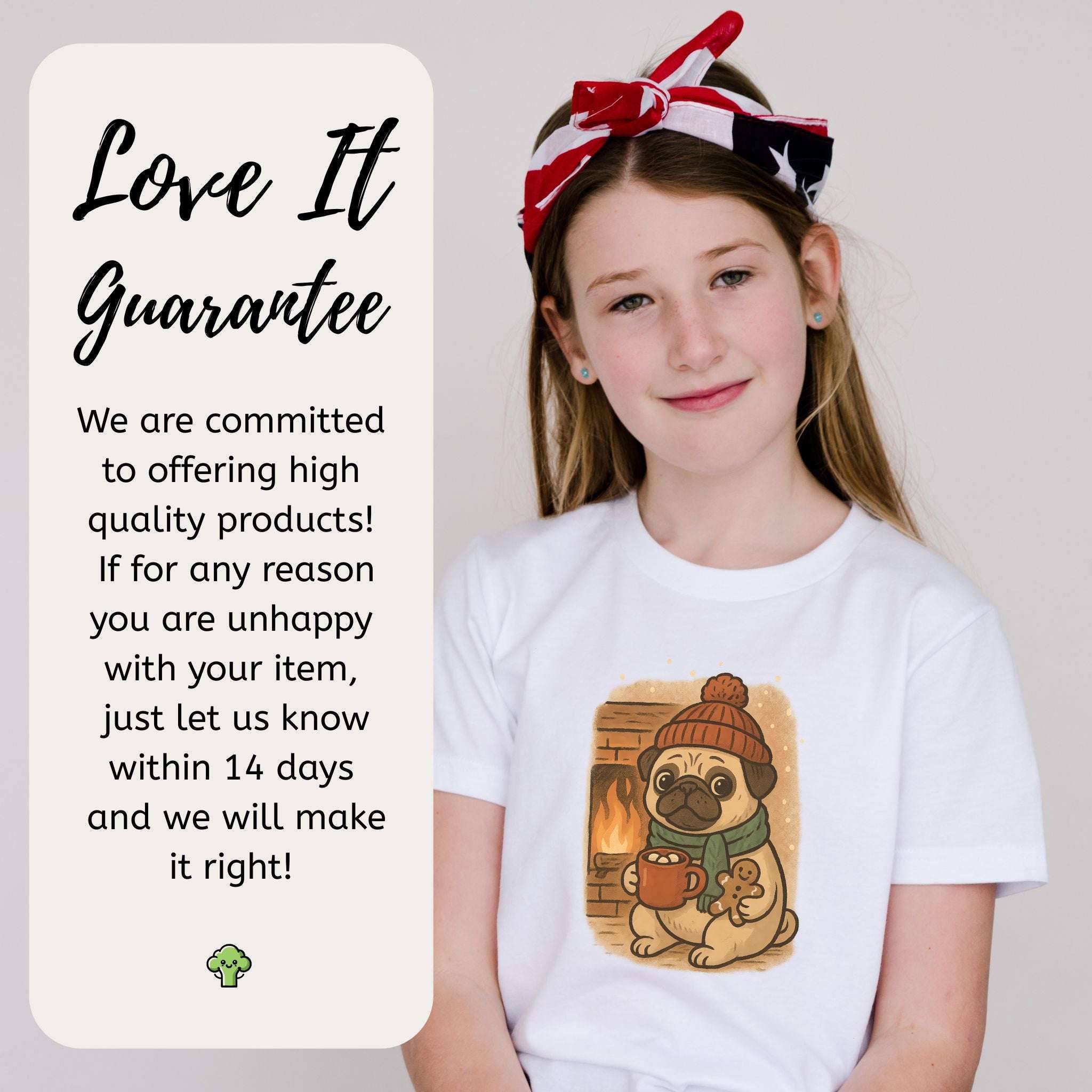 Hot Cocoa & Pug Hugs Kids T-Shirt – Cute Winter Dog Christmas Tee, Youth Tee