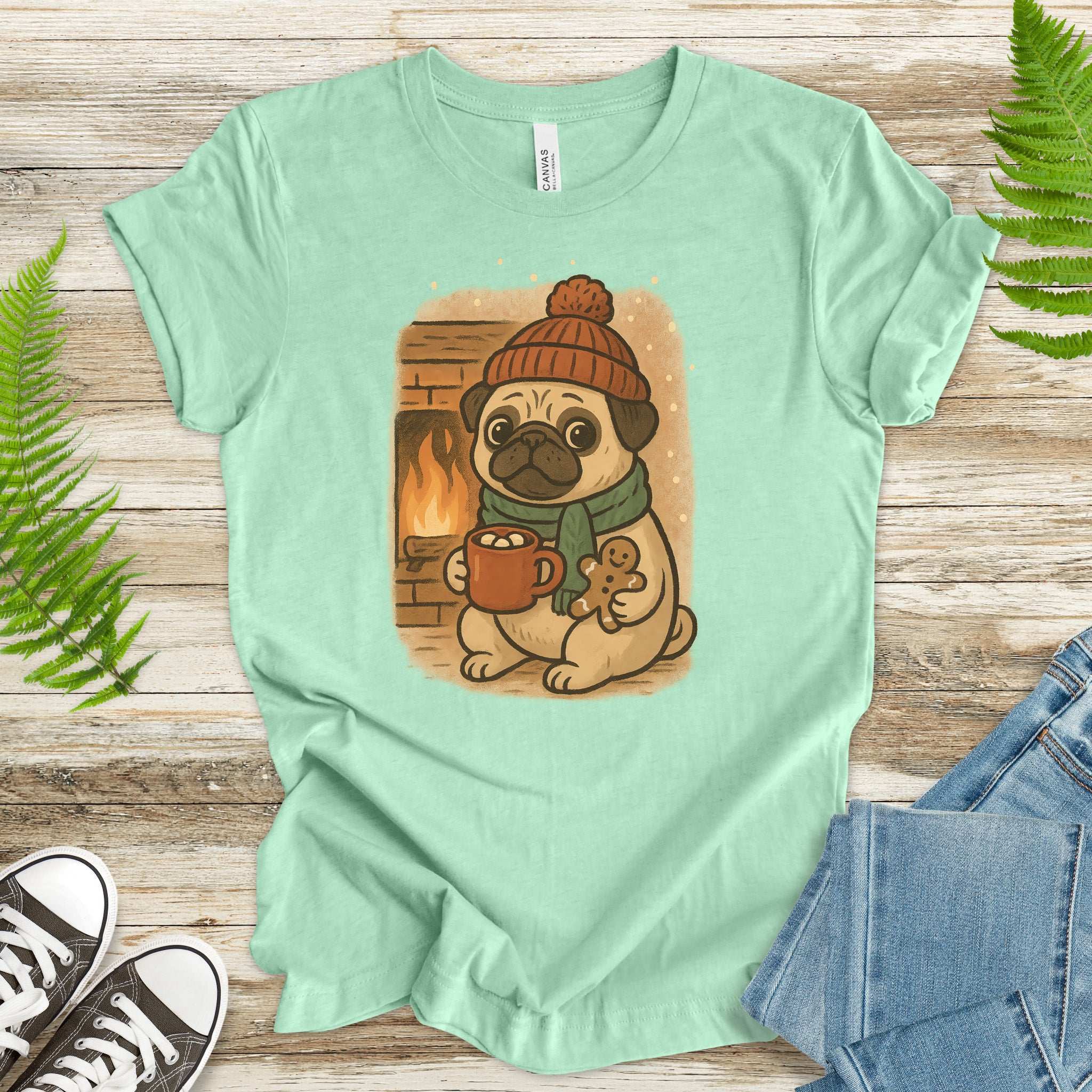 Hot Cocoa & Pug Hugs T-Shirt – Cute Winter Pug Christmas Tee