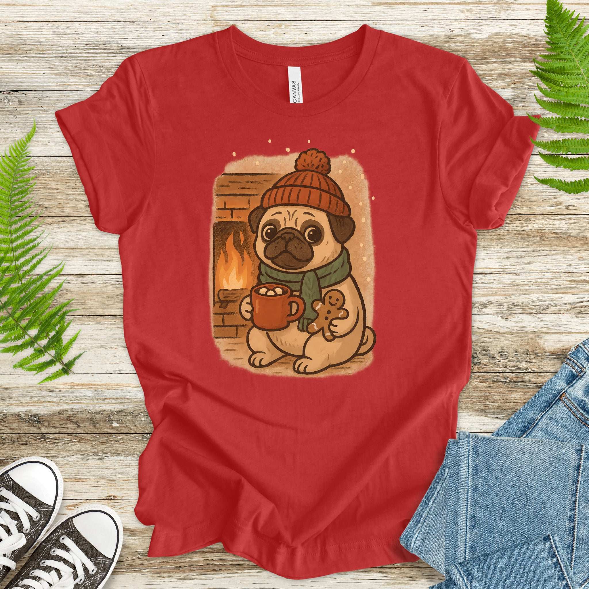 Hot Cocoa & Pug Hugs T-Shirt – Cute Winter Pug Christmas Tee