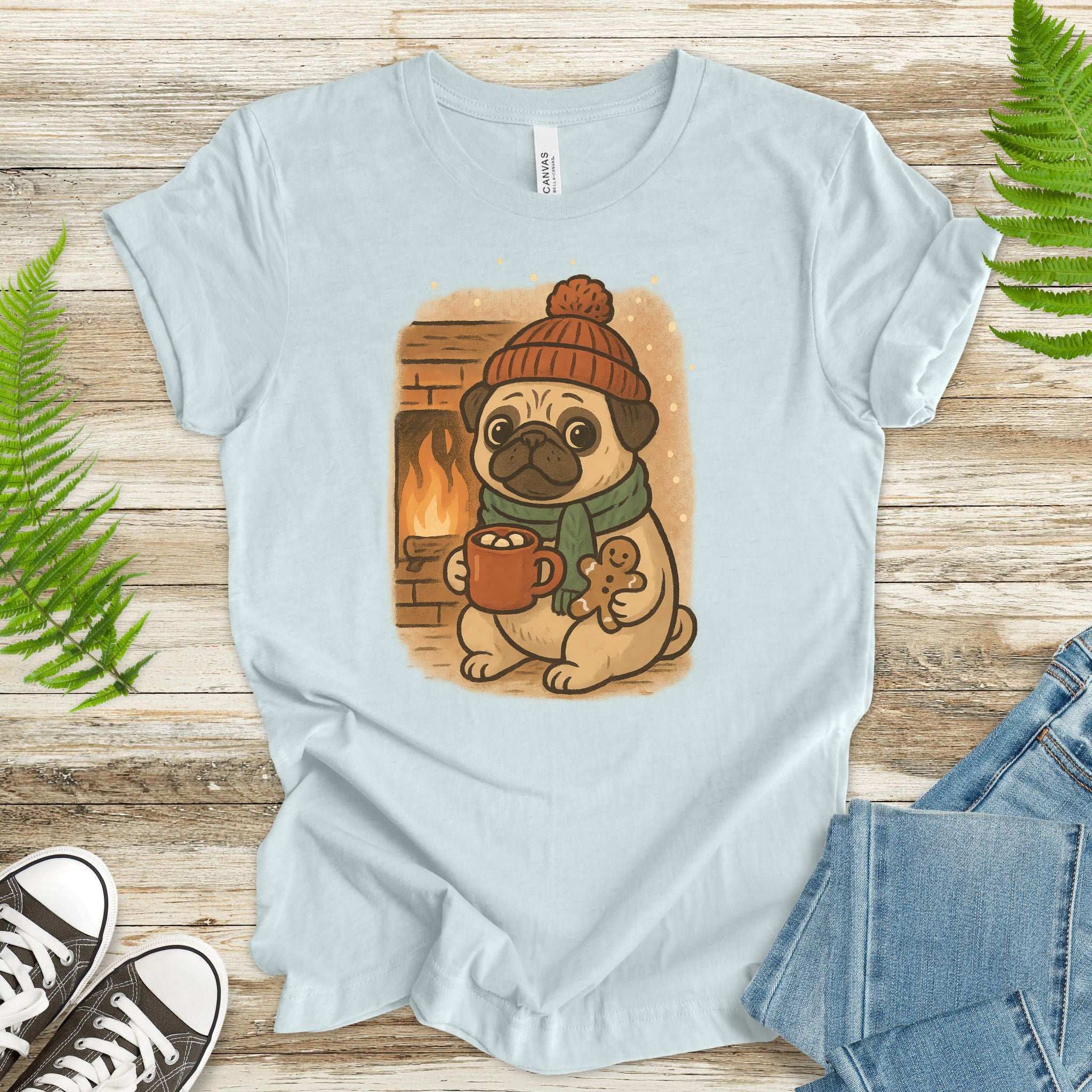 Hot Cocoa & Pug Hugs T-Shirt – Cute Winter Pug Christmas Tee