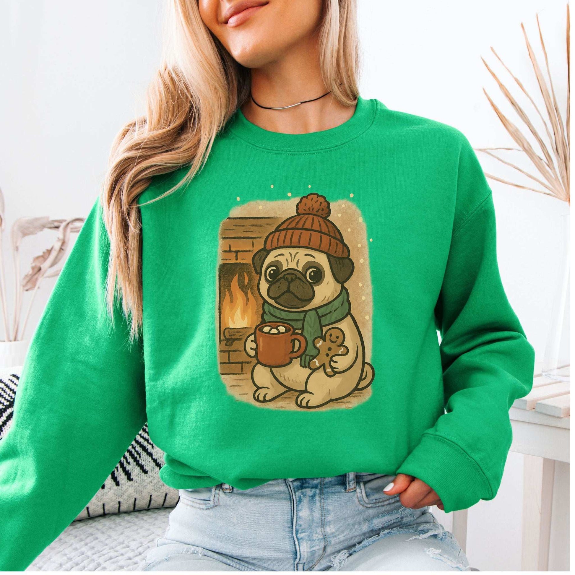 Hot Cocoa & Pug Hugs Sweatshirt – Cute Winter Dog Lover Christmas Gift
