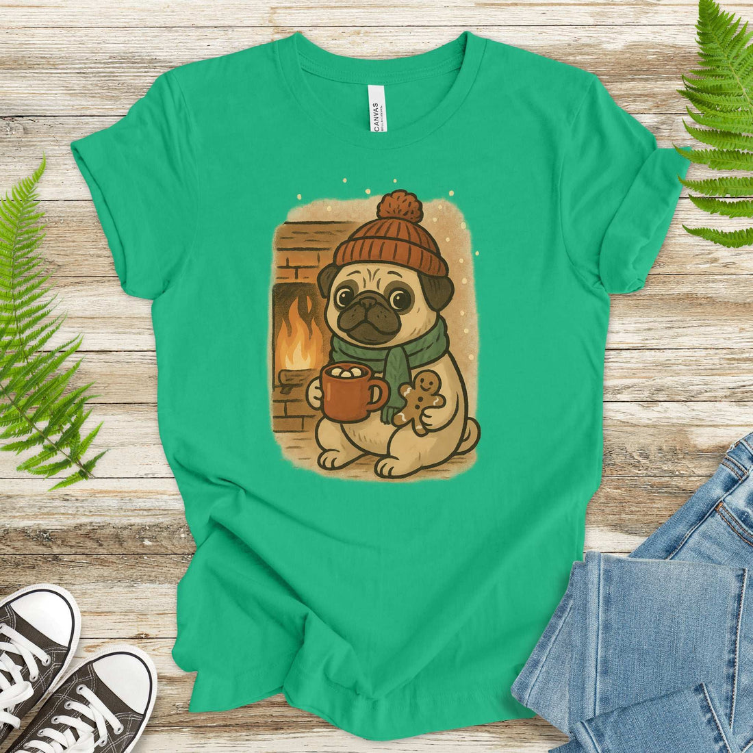 Hot Cocoa & Pug Hugs T-Shirt – Cute Winter Pug Christmas Tee