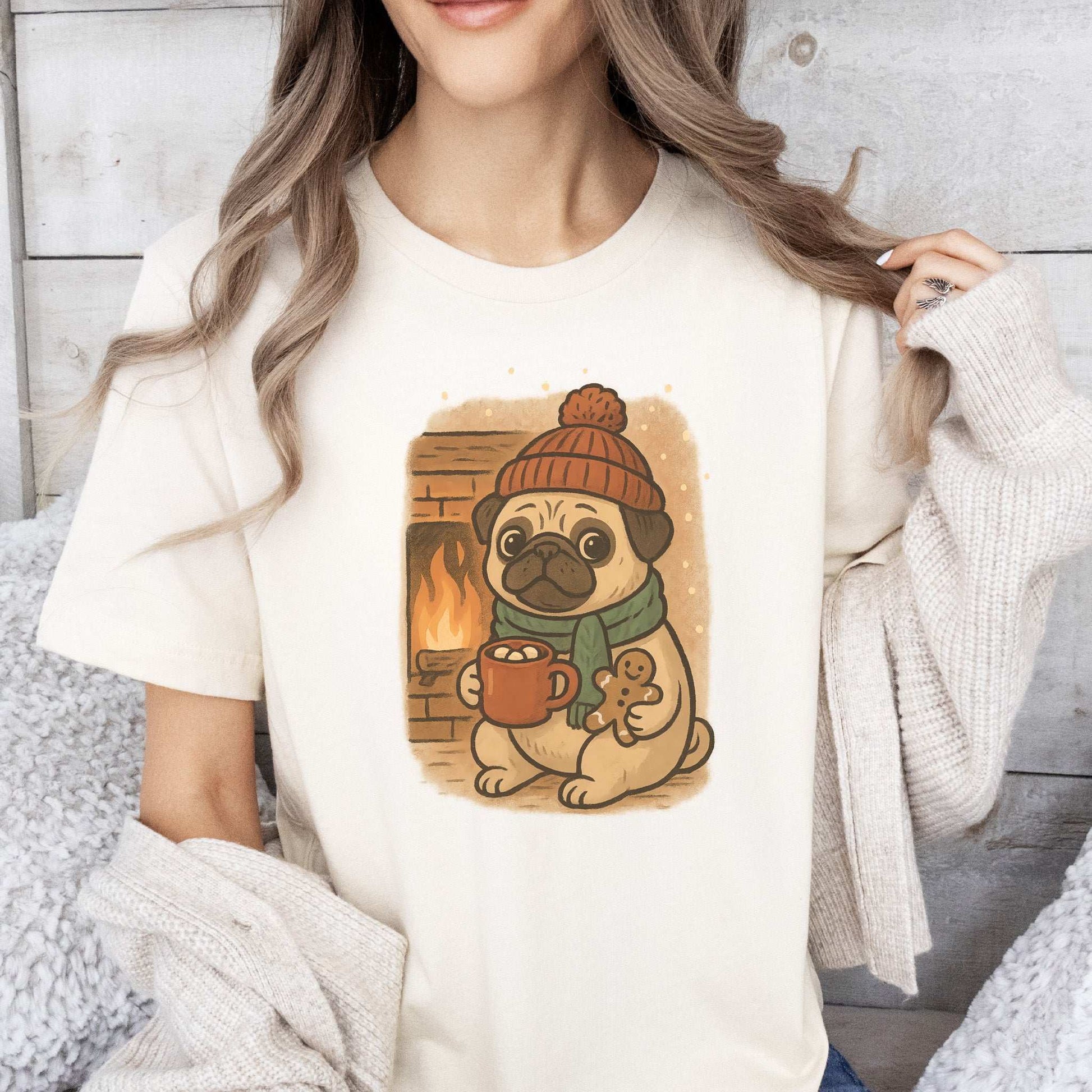 Hot Cocoa & Pug Hugs T-Shirt – Cute Winter Pug Christmas Tee