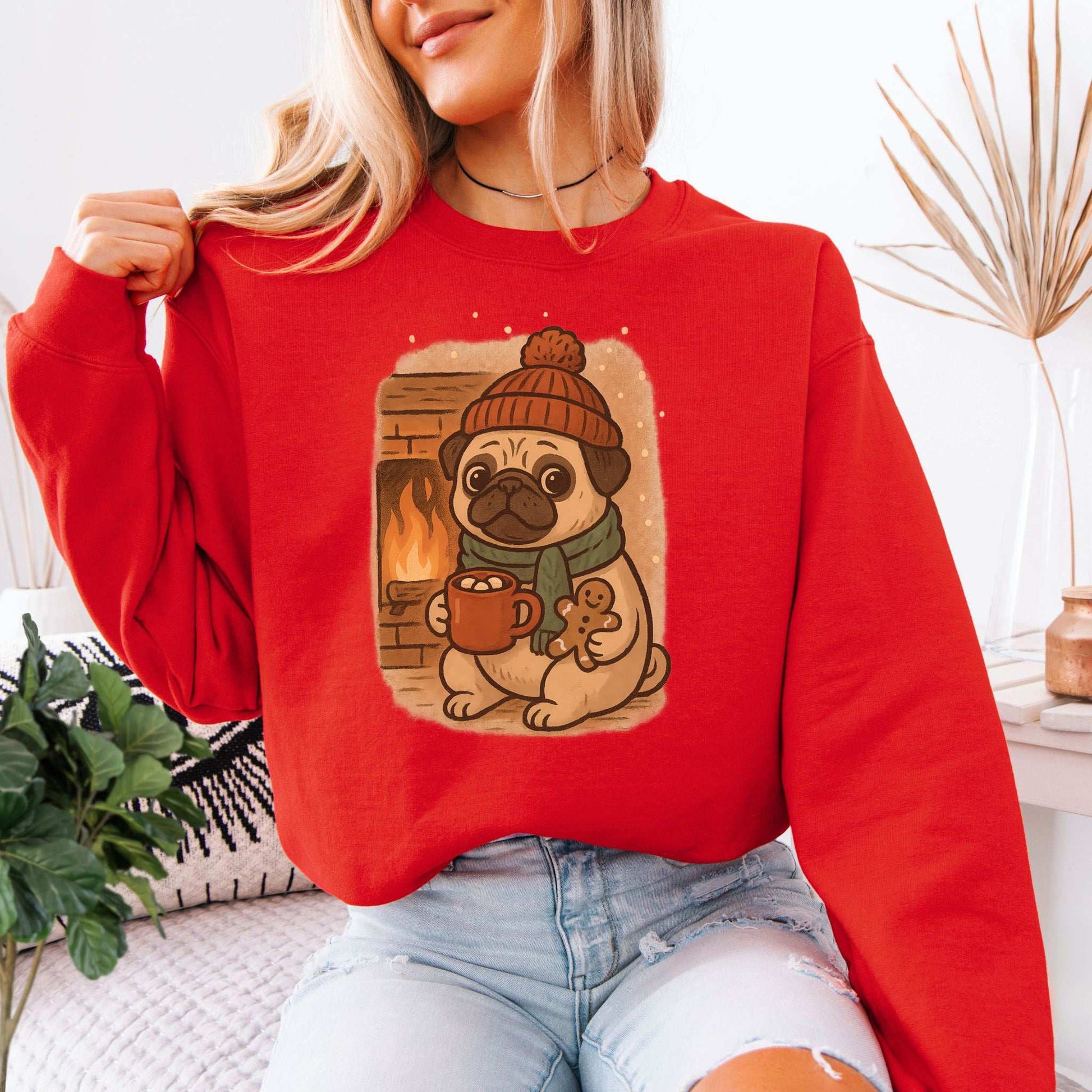 Hot Cocoa & Pug Hugs Sweatshirt – Cute Winter Dog Lover Christmas Gift