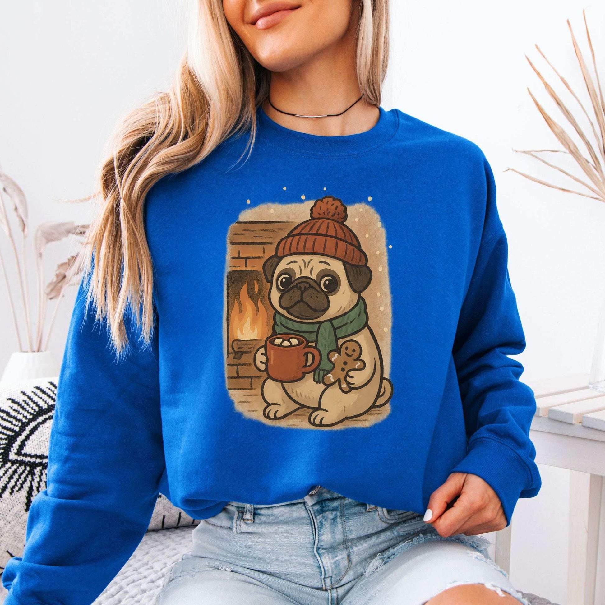 Hot Cocoa & Pug Hugs Sweatshirt – Cute Winter Dog Lover Christmas Gift