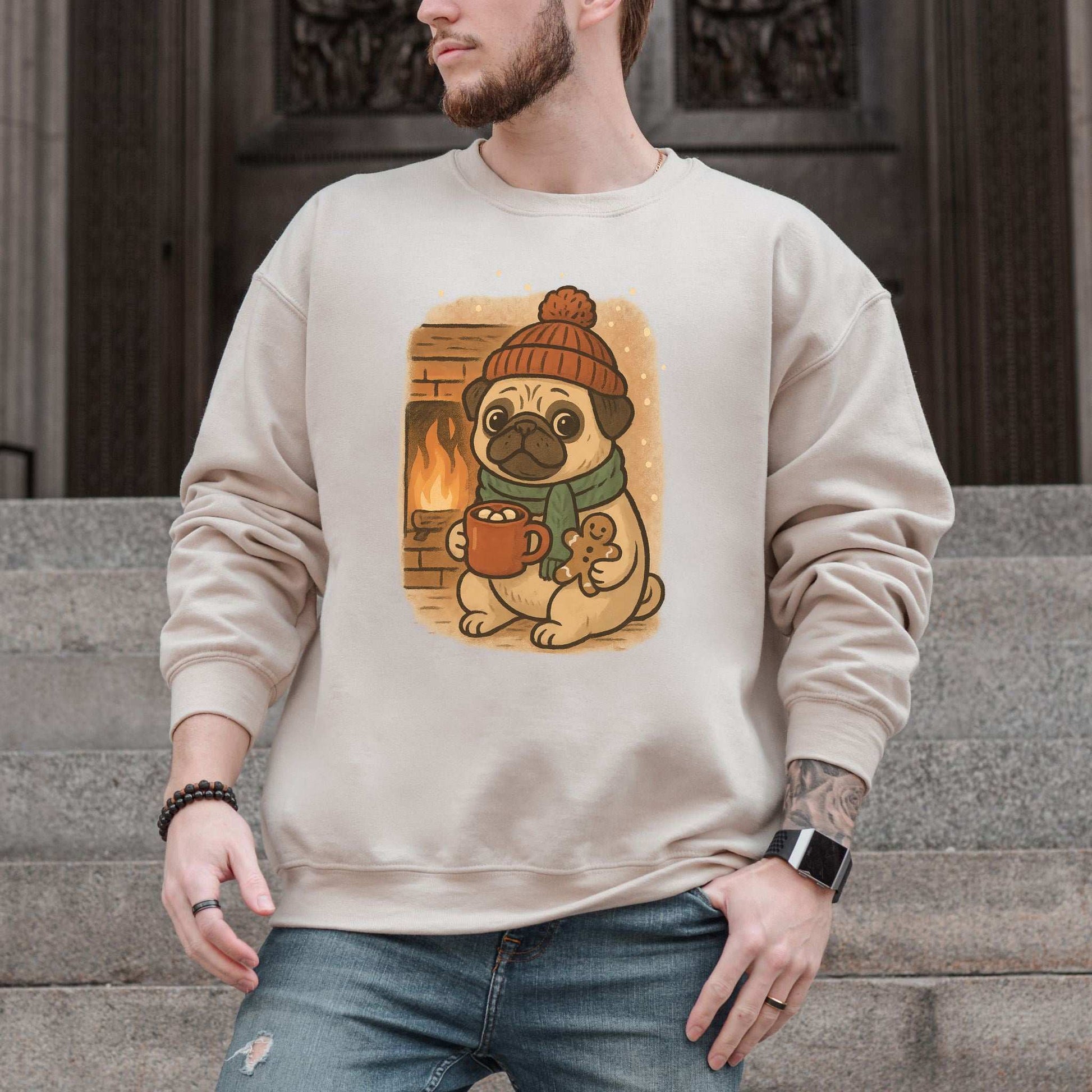 Hot Cocoa & Pug Hugs Sweatshirt – Cute Winter Dog Lover Christmas Gift