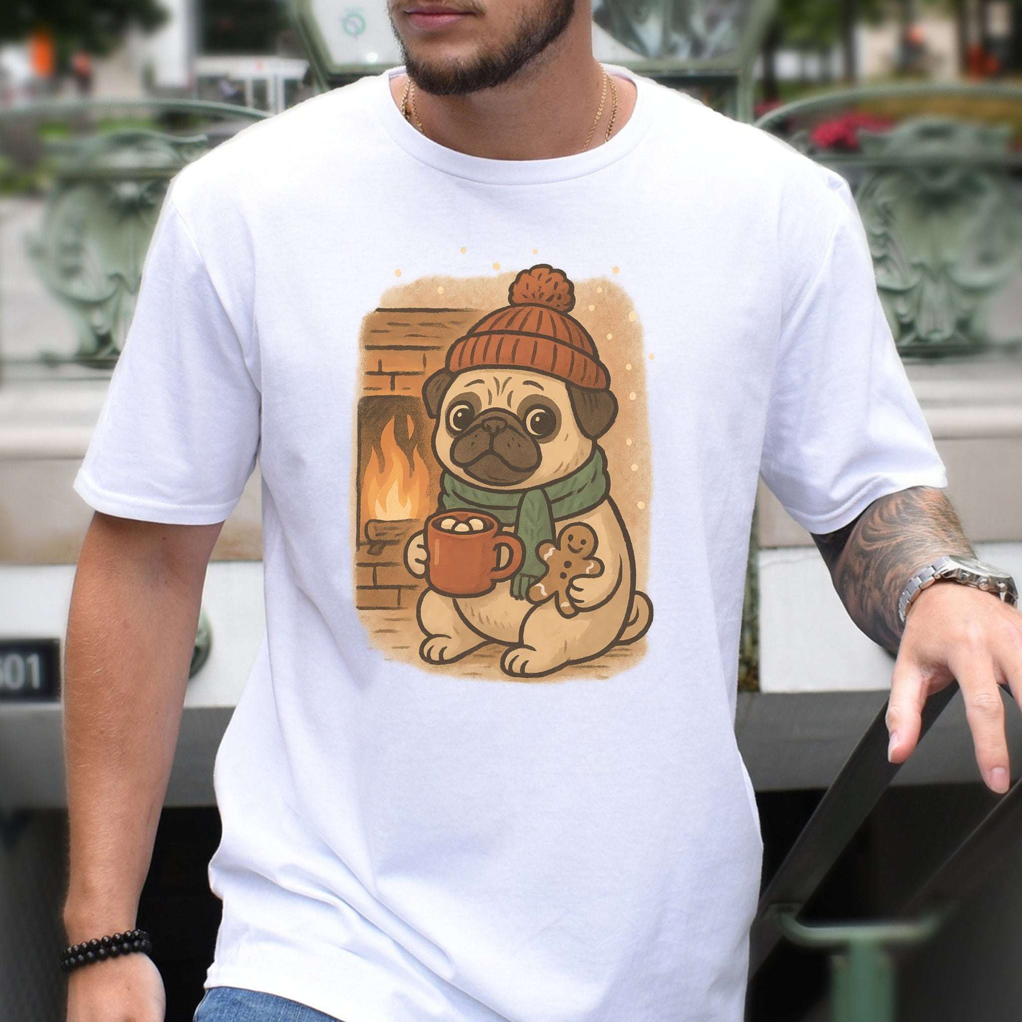 Hot Cocoa & Pug Hugs T-Shirt – Cute Winter Pug Christmas Tee