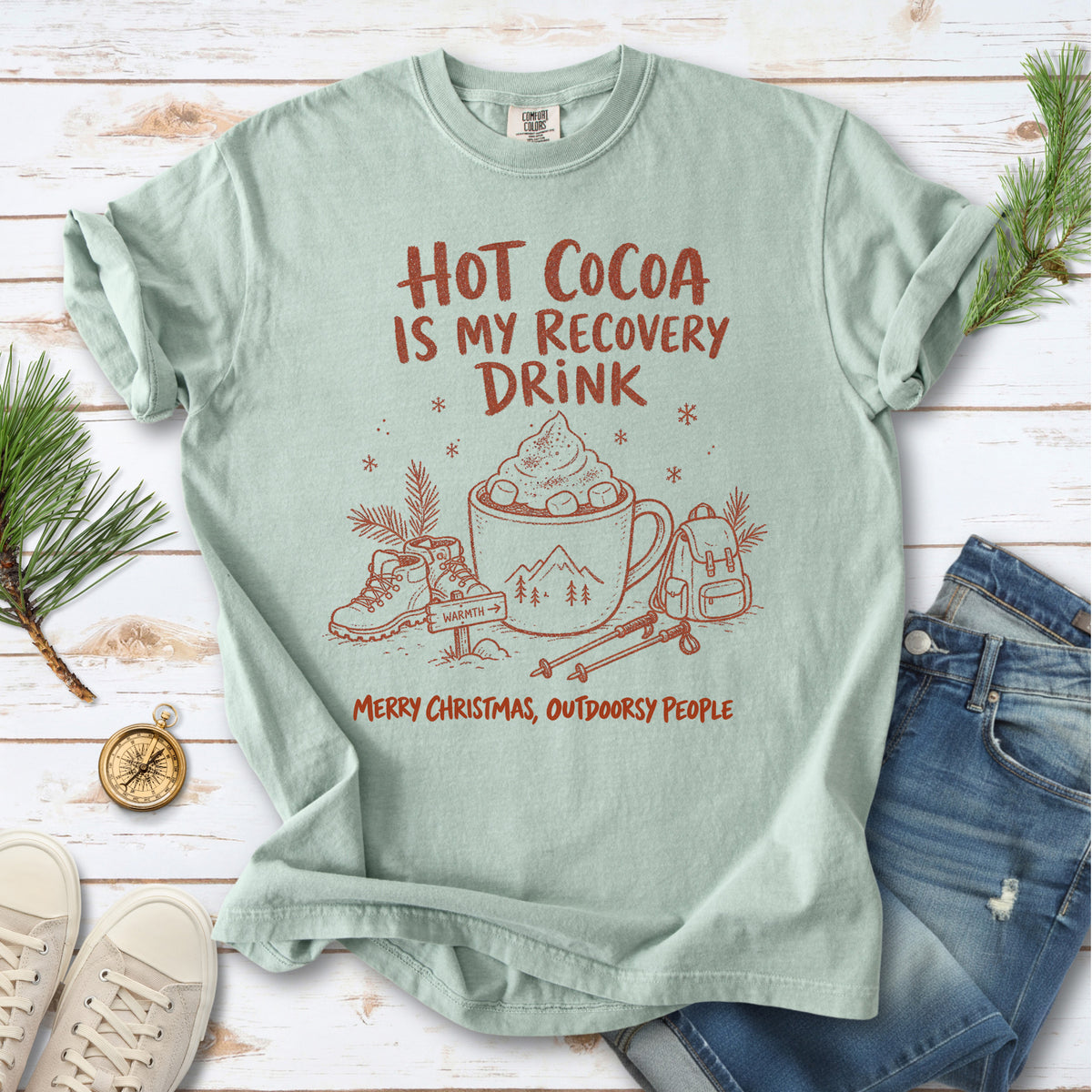 Hot Cocoa Is My Recovery Drink Comfort Colors Shirt – Hiking Christmas Tee