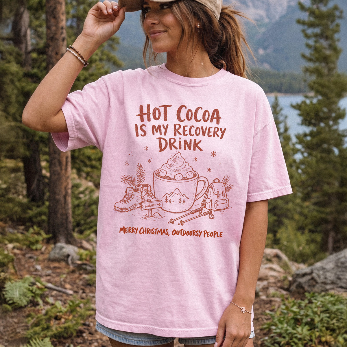 Hot Cocoa Is My Recovery Drink Comfort Colors Shirt – Hiking Christmas Tee