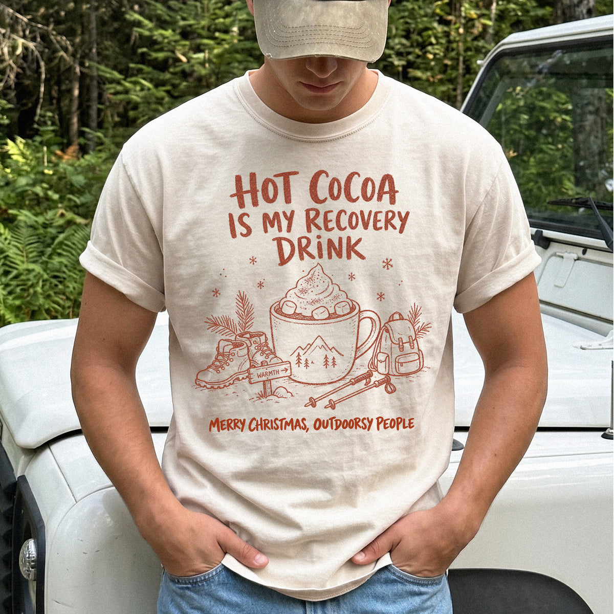 Hot Cocoa Is My Recovery Drink Comfort Colors Shirt – Hiking Christmas Tee