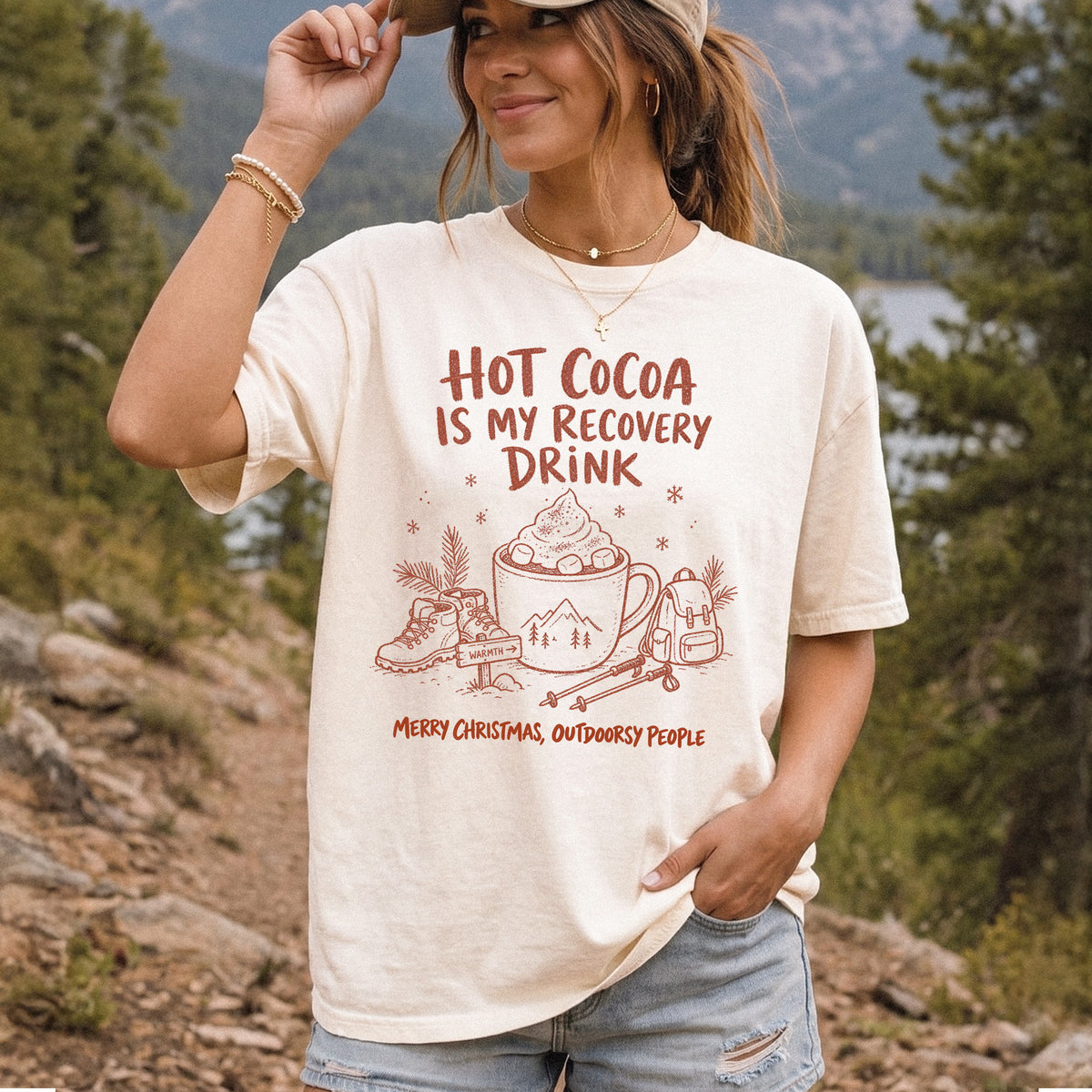 Hot Cocoa Is My Recovery Drink Comfort Colors Shirt – Hiking Christmas Tee