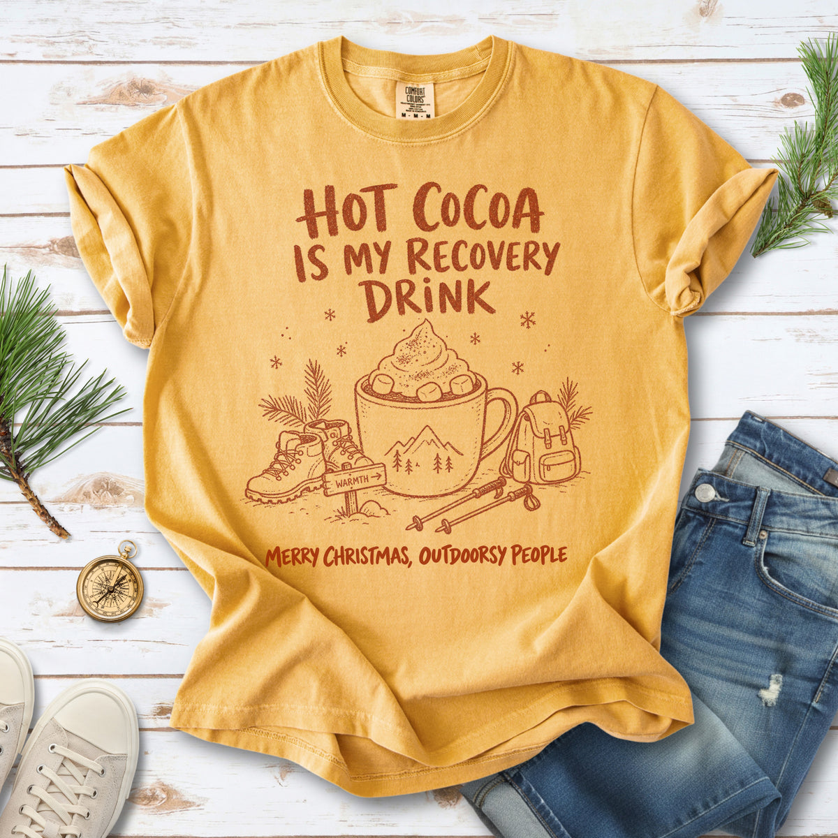 Hot Cocoa Is My Recovery Drink Comfort Colors Shirt – Hiking Christmas Tee