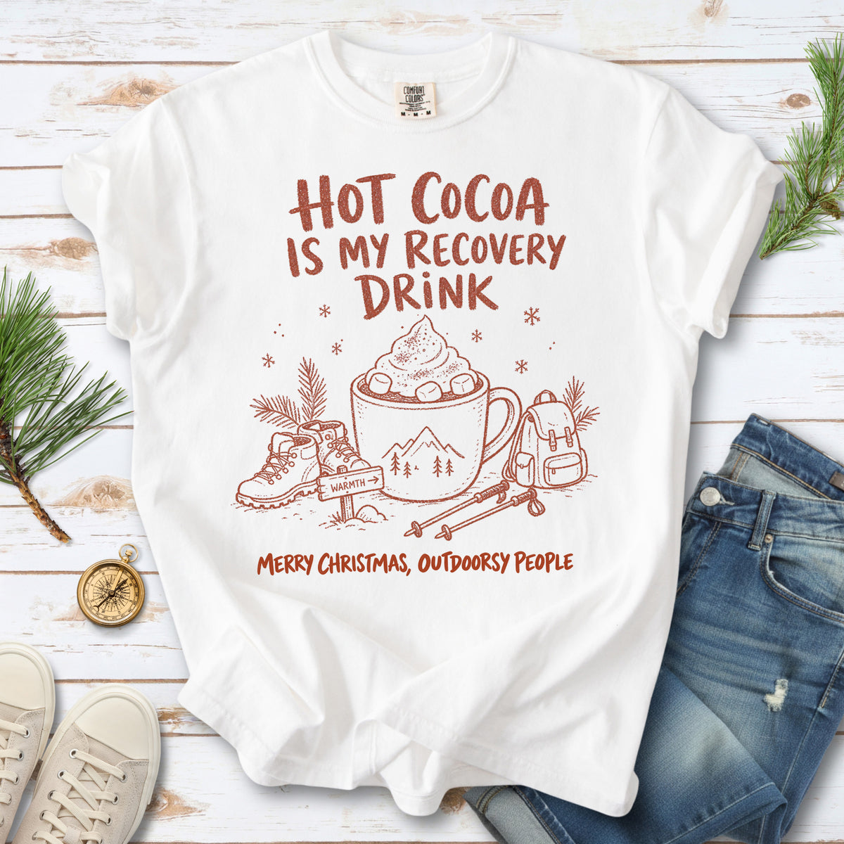Hot Cocoa Is My Recovery Drink Comfort Colors Shirt – Hiking Christmas Tee