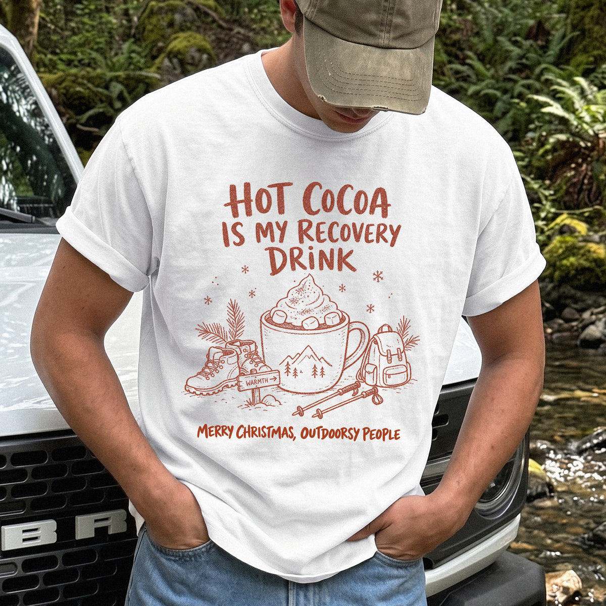 Hot Cocoa Is My Recovery Drink Comfort Colors Shirt – Hiking Christmas Tee
