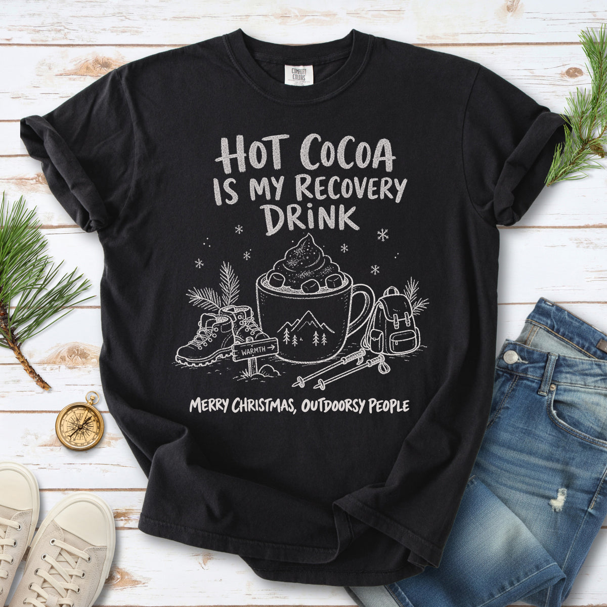 Hot Cocoa Is My Recovery Drink Comfort Colors Shirt – Hiking Christmas Tee